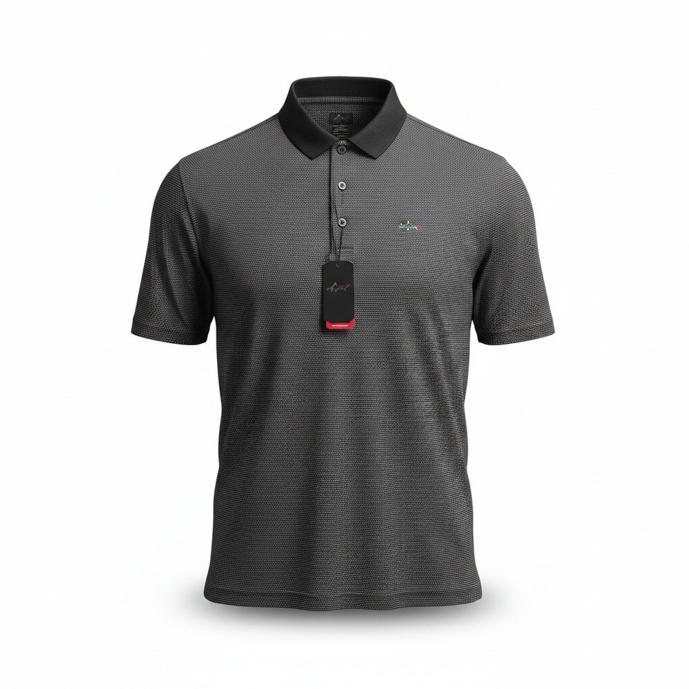 Greg Norman Mens Performance Polo Black White Geometric Print‎ Short Sleeve L